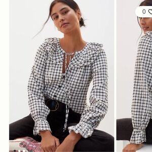 Anthropologie Maeve Plaid Ruffled Shirt